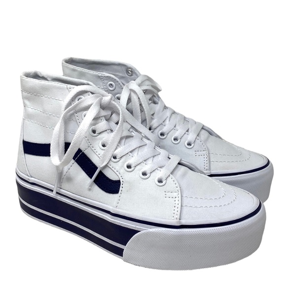 VANS Sk8-Hi Tapered Sport Platform Shoes White Navy Canvas Women's VN0A5JMKNWD - Picture 2 of 9